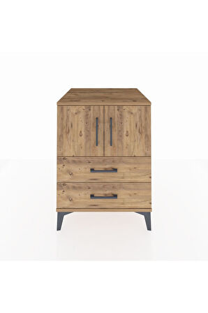 Kronos Komodin 2 Raflı 2 Çekmeceli 2 Kapaklı 60x59x80 Çam-Çam