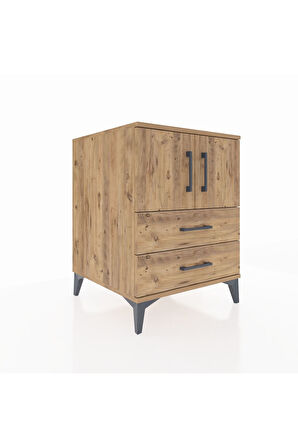 Kronos Komodin 2 Raflı 2 Çekmeceli 2 Kapaklı 60x59x80 Çam-Çam