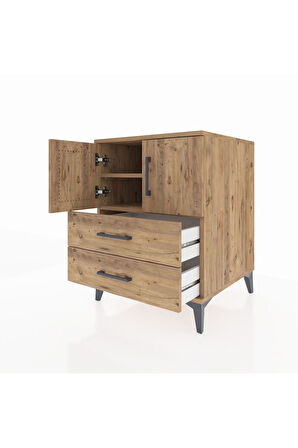 Kronos Komodin 2 Raflı 2 Çekmeceli 2 Kapaklı 60x59x80 Çam-Çam