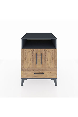 Kronos Komodin 3 Raflı Tek Çekmeceli 2 Kapaklı 60x59x80 Antrasit-Çam