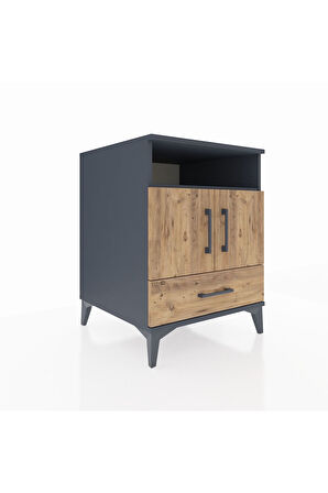 Kronos Komodin 3 Raflı Tek Çekmeceli 2 Kapaklı 60x59x80 Antrasit-Çam