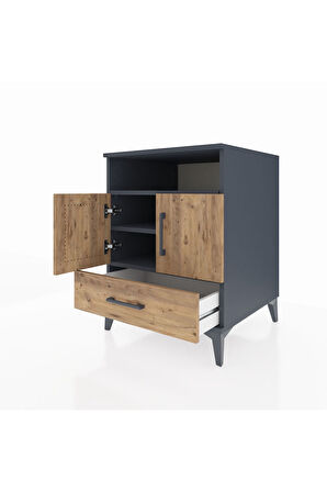 Kronos Komodin 3 Raflı Tek Çekmeceli 2 Kapaklı 60x59x80 Antrasit-Çam