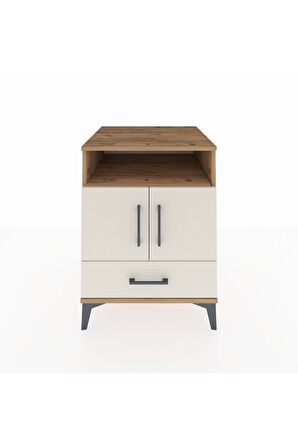 Kronos Komodin 3 Raflı Tek Çekmeceli 2 Kapaklı 60x59x80 Çam-Aytaşı