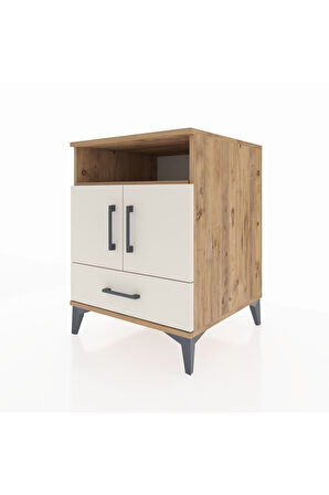 Kronos Komodin 3 Raflı Tek Çekmeceli 2 Kapaklı 60x59x80 Çam-Aytaşı