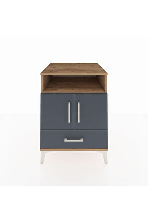 Kronos Komodin 3 Raflı Tek Çekmeceli 2 Kapaklı 60x59x80 Çam-Antrasit