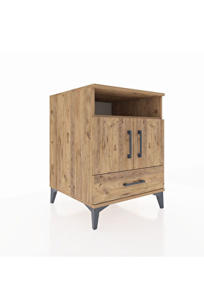 Kronos Komodin 3 Raflı Tek Çekmeceli 2 Kapaklı 60x59x80 Çam-Çam