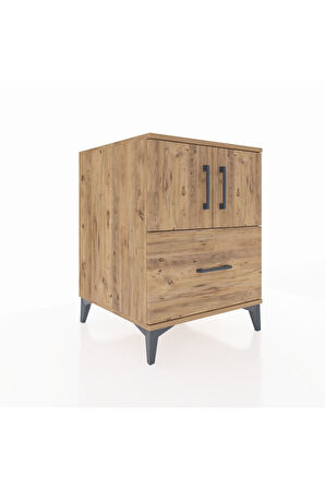 Kronos Komodin 2 Raflı Tek Çekmeceli 2 Kapaklı 60x59x80 Çam-Çam