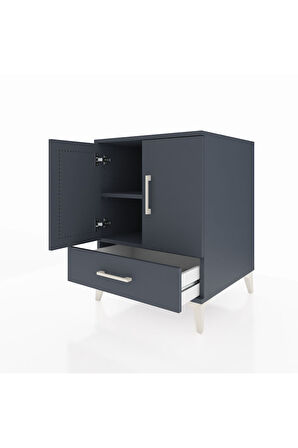 Kronos Komodin 2 Raflı Tek Çekmeceli 2 Kapaklı 60x59x80 Antrasit-Antrasit