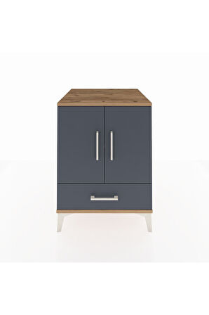 Kronos Komodin 2 Raflı Tek Çekmeceli 2 Kapaklı 60x59x80 Çam-Antrasit