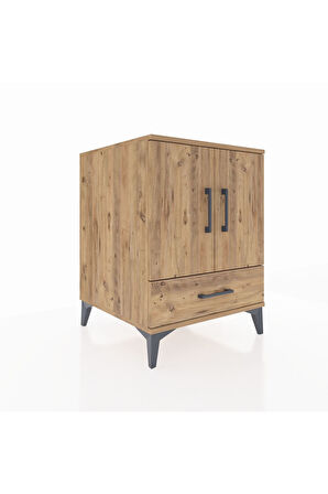 Kronos Komodin 2 Raflı Tek Çekmeceli 2 Kapaklı 60x59x80 Çam-Çam