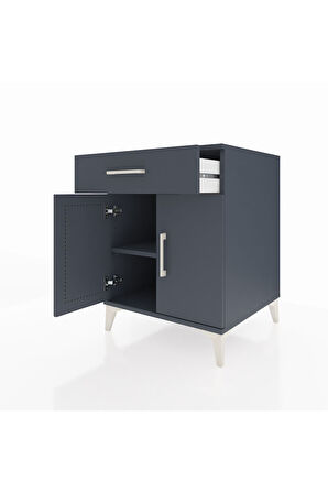 Kronos Komodin Tek Raflı Tek Çekmeceli 2 Kapaklı 60x59x80 Antrasit-Antrasit