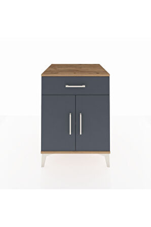 Kronos Komodin Tek Raflı Tek Çekmeceli 2 Kapaklı 60x59x80 Çam-Antrasit