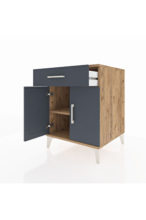 Kronos Komodin Tek Raflı Tek Çekmeceli 2 Kapaklı 60x59x80 Çam-Antrasit