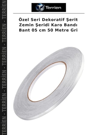 Özel Seri Dekoratif Şerit Zemin Şeridi Karo Bandı Bant 05 cm 50 Metre Gri