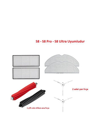 Roborock S8 Sonic Pro Ultra Plus Uyumlu Yedek Fırça Filtre Paspas Seti