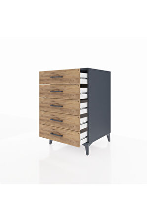 Kronos Komodin 5 Çekmeceli 60x59x96 Antrasit-Çam