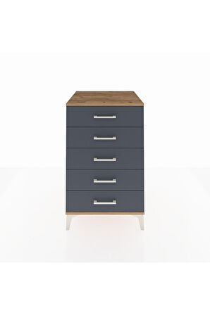 Kronos Komodin 5 Çekmeceli 60x59x96 Çam-Antrasit