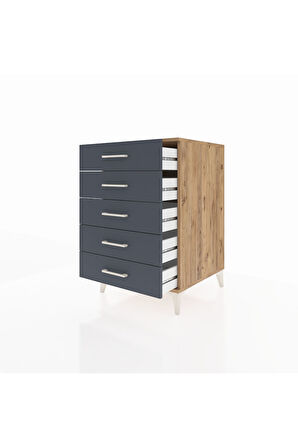 Kronos Komodin 5 Çekmeceli 60x59x96 Çam-Antrasit