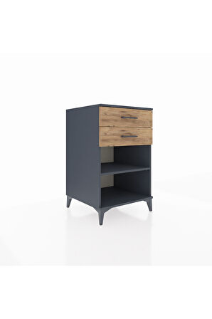 Kronos Komodin Tek Raflı 2 Çekmeceli 60x59x96 Antrasit-Çam