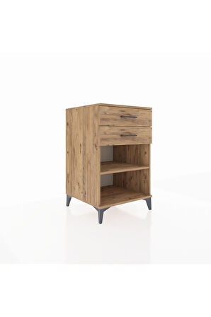 Kronos Komodin Tek Raflı 2 Çekmeceli 60x59x96 Çam-Çam