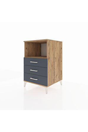 Kronos Komodin Tek Raflı 3 Çekmeceli 60x59x96 Çam-Antrasit