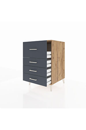 Kronos Komodin 4 Çekmeceli 60x59x96 Çam-Antrasit