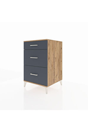 Kronos Komodin 3 Çekmeceli 60x59x96 Çam-Antrasit