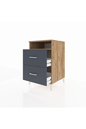 Kronos Komodin Tek Raflı 2 Çekmeceli 60x59x96 Çam-Antrasit