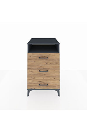 Kronos Komodin Tek Raflı 3 Çekmeceli 60x59x96 Antrasit-Çam