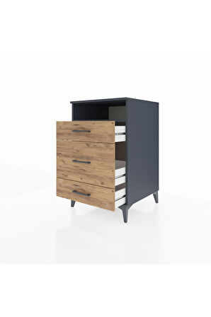 Kronos Komodin Tek Raflı 3 Çekmeceli 60x59x96 Antrasit-Çam