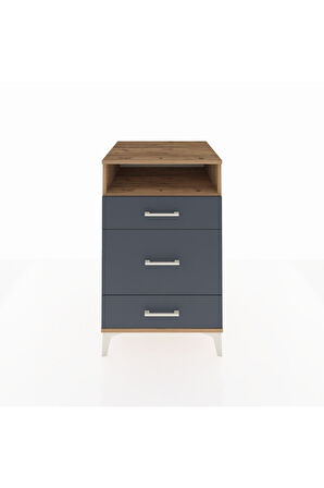 Kronos Komodin Tek Raflı 3 Çekmeceli 60x59x96 Çam-Antrasit