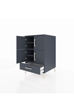 Kronos Komodin 4 Raflı Tek Çekmeceli 4 Kapaklı 60x59x96 Antrasit-Antrasit