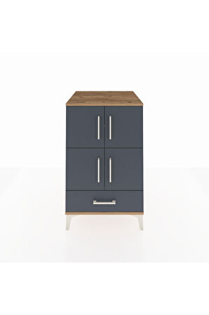 Kronos Komodin 4 Raflı Tek Çekmeceli 4 Kapaklı 60x59x96 Çam-Antrasit