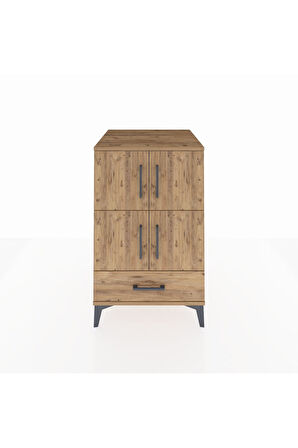 Kronos Komodin 4 Raflı Tek Çekmeceli 4 Kapaklı 60x59x96 Çam-Çam