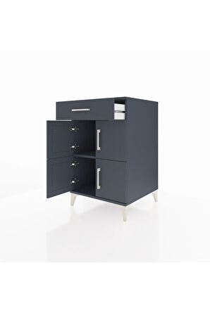 Kronos Komodin Tek Raflı Tek Çekmeceli 4 Kapaklı 60x59x96 Antrasit-Antrasit