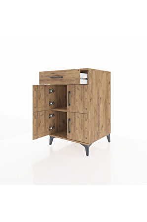 Kronos Komodin Tek Raflı Tek Çekmeceli 4 Kapaklı 60x59x96 Çam-Çam