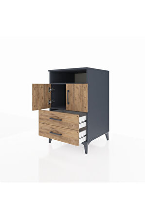 Kronos Komodin 2 Raflı 2 Çekmeceli 2 Kapaklı 60x59x96 Antrasit-Çam