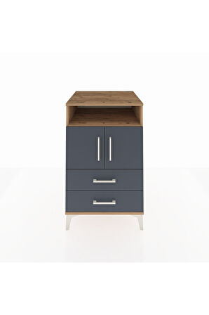 Kronos Komodin 2 Raflı 2 Çekmeceli 2 Kapaklı 60x59x96 Çam-Antrasit