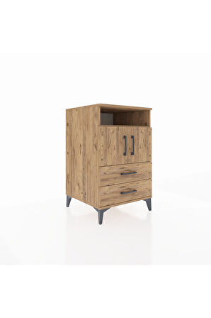 Kronos Komodin 2 Raflı 2 Çekmeceli 2 Kapaklı 60x59x96 Çam-Çam