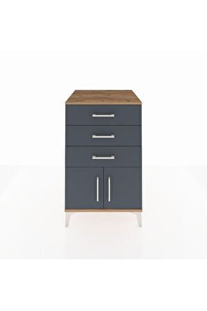 Kronos Komodin 3 Çekmeceli 2 Kapaklı 60x59x96 Çam-Antrasit