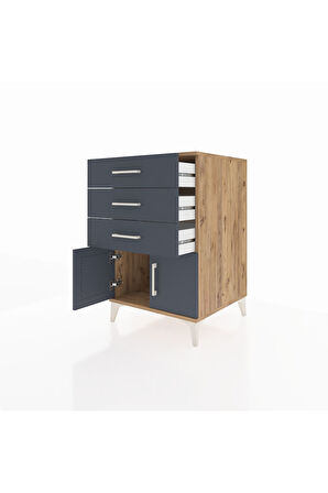 Kronos Komodin 3 Çekmeceli 2 Kapaklı 60x59x96 Çam-Antrasit