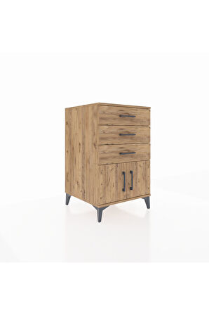 Kronos Komodin 3 Çekmeceli 2 Kapaklı 60x59x96 Çam-Çam