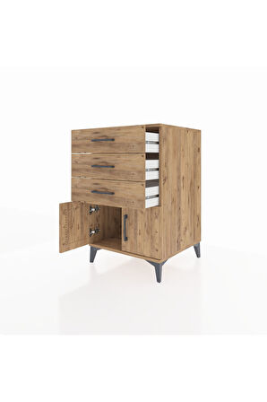 Kronos Komodin 3 Çekmeceli 2 Kapaklı 60x59x96 Çam-Çam