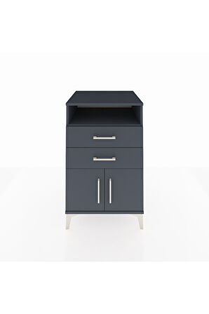 Kronos Komodin Tek Raflı 2 Çekmeceli 2 Kapaklı 60x59x96 Antrasit-Antrasit