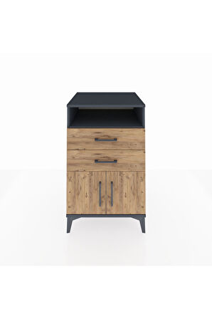 Kronos Komodin Tek Raflı 2 Çekmeceli 2 Kapaklı 60x59x96 Antrasit-Çam