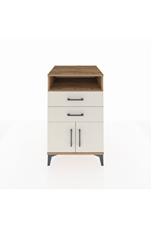 Kronos Komodin Tek Raflı 2 Çekmeceli 2 Kapaklı 60x59x96 Çam-Aytaşı