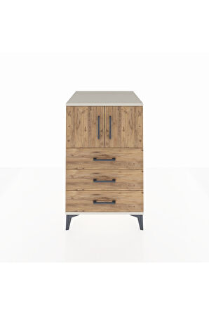 Kronos Komodin Tek Raflı 3 Çekmeceli 2 Kapaklı 60x59x96 Aytaşı-Çam