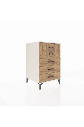 Kronos Komodin Tek Raflı 3 Çekmeceli 2 Kapaklı 60x59x96 Aytaşı-Çam