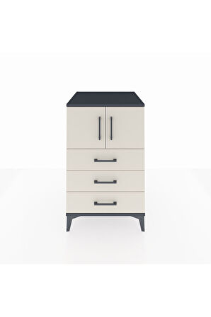 Kronos Komodin Tek Raflı 3 Çekmeceli 2 Kapaklı 60x59x96 Antrasit-Aytaşı