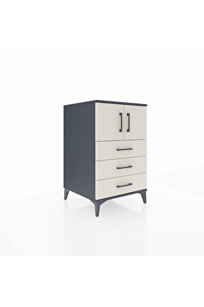 Kronos Komodin Tek Raflı 3 Çekmeceli 2 Kapaklı 60x59x96 Antrasit-Aytaşı